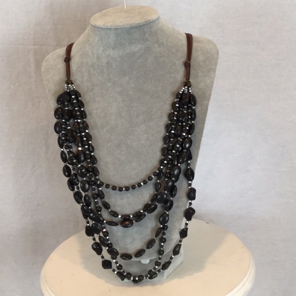 Multilayer Black/Gray Stone Necklace & Earring Set
